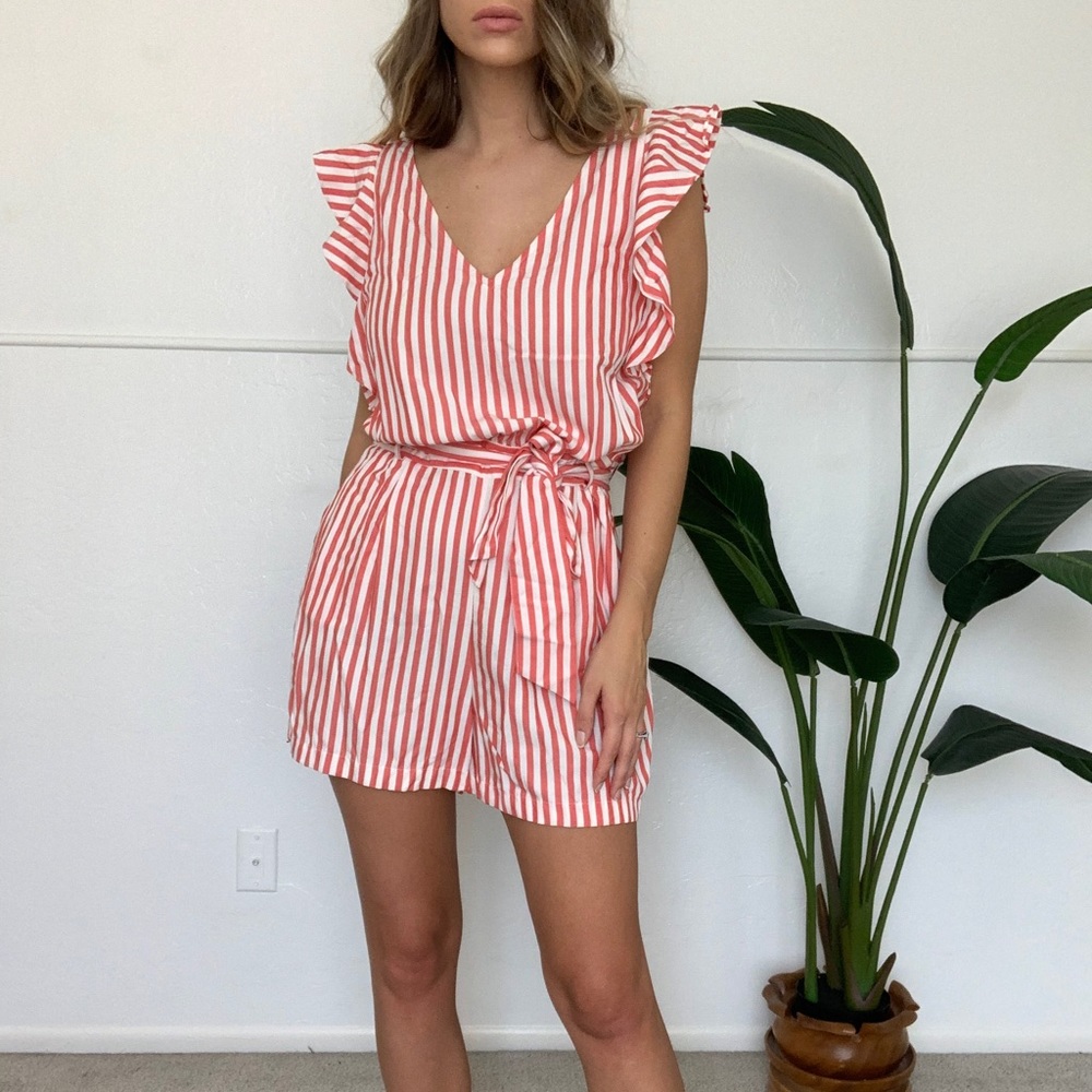 LOFT Red and White Striped Romper